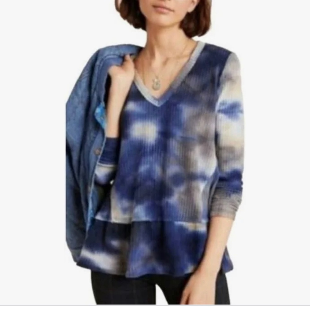 Anthropologie Tops Anthropologie Eri + Ali Tallie Peplum Tie-Dye waffle Top